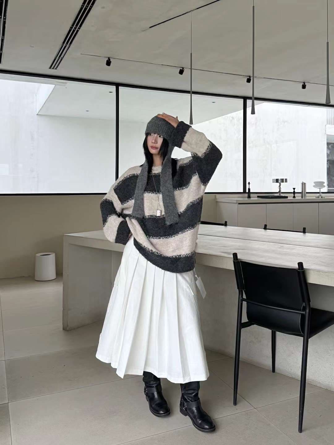 ふわもこボーダーオーバーサイズニット ボーダー服