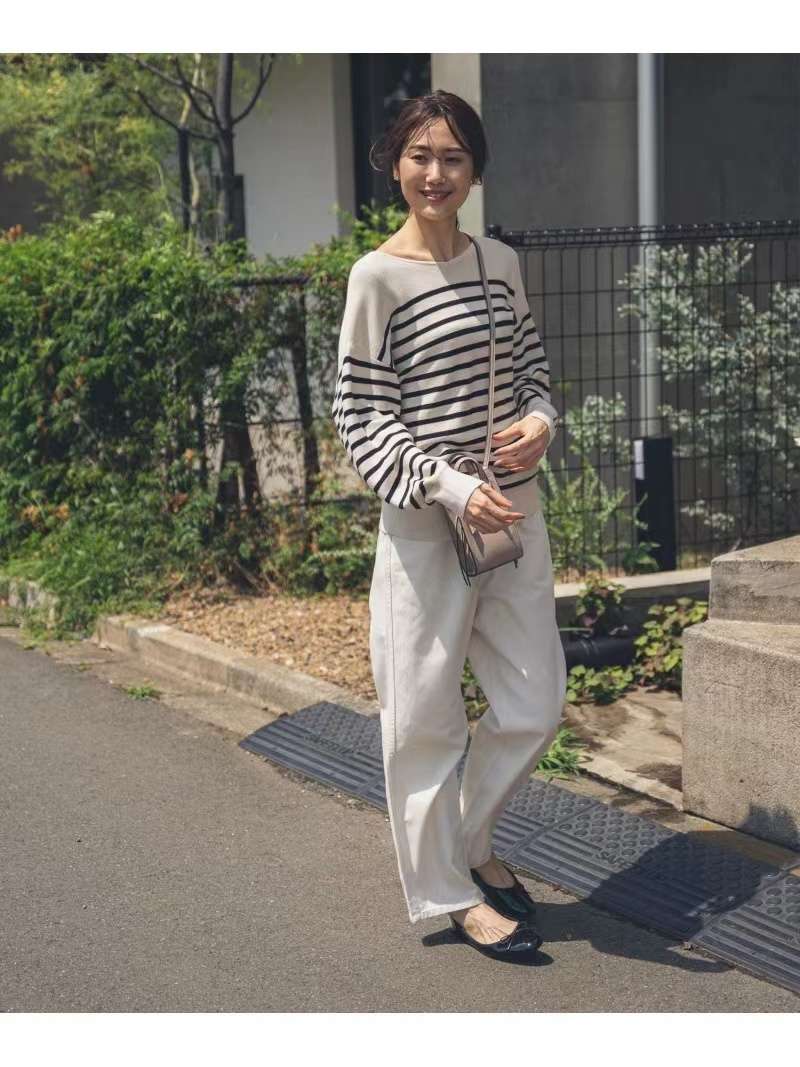落ち感のあるゆったりマリンボーダーニット ボーダー服