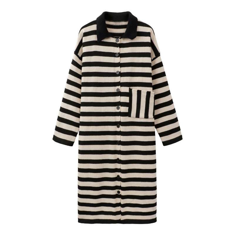 オーバーサイズストライプ柄ニットワンピース ボーダー服