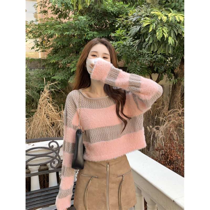 ふわもこボーダーニットプルオーバー ボーダー服