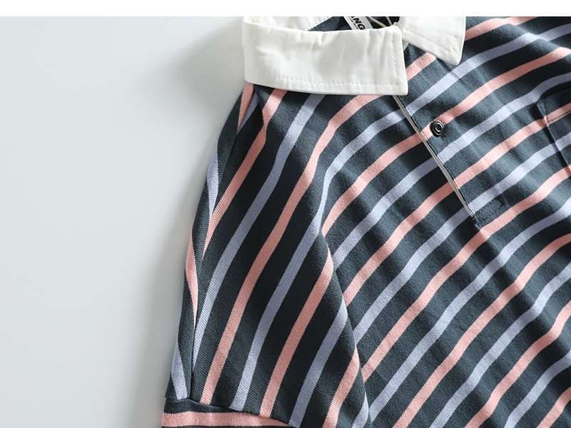 マルチボーダー柄コットンポロシャツ ボーダー服