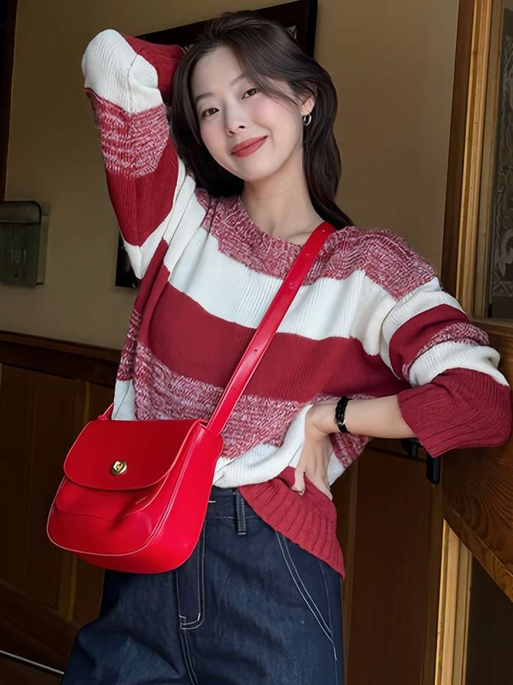 マルチボーダーオフショルダーニット ボーダー服