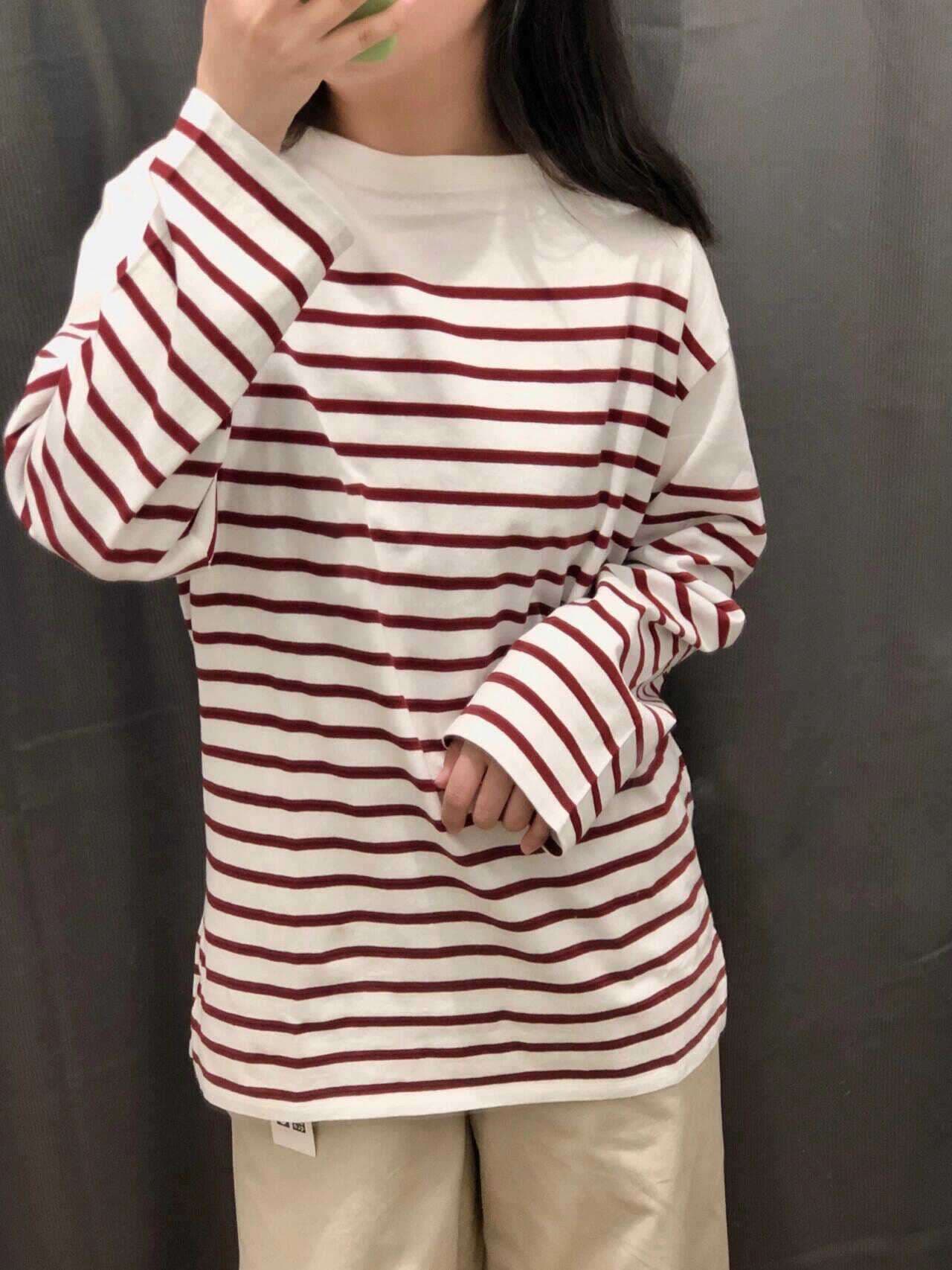 ゆったりボーダー柄モックネックプルオーバー ボーダー服