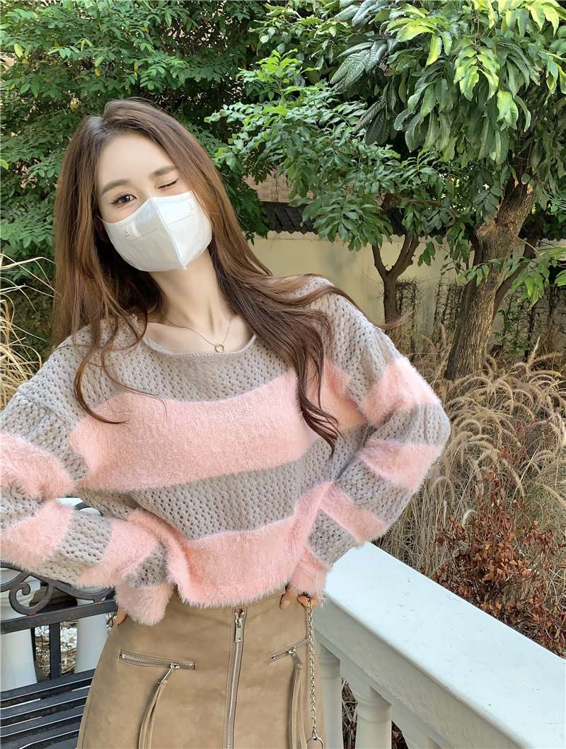 ふわもこボーダーニットプルオーバー ボーダー服
