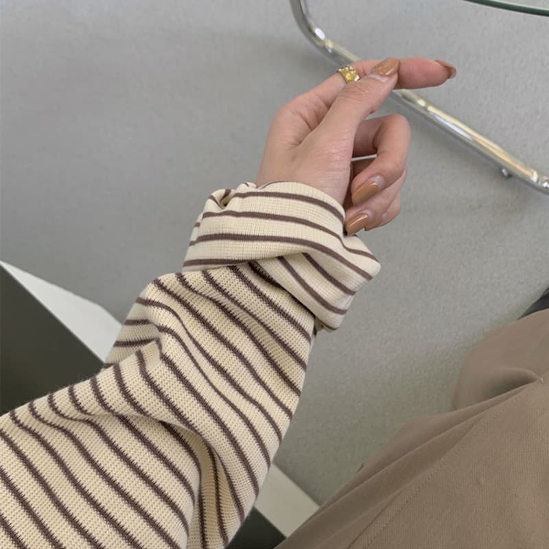 ボーダー服 なめらかシルエット細ボーダー長袖