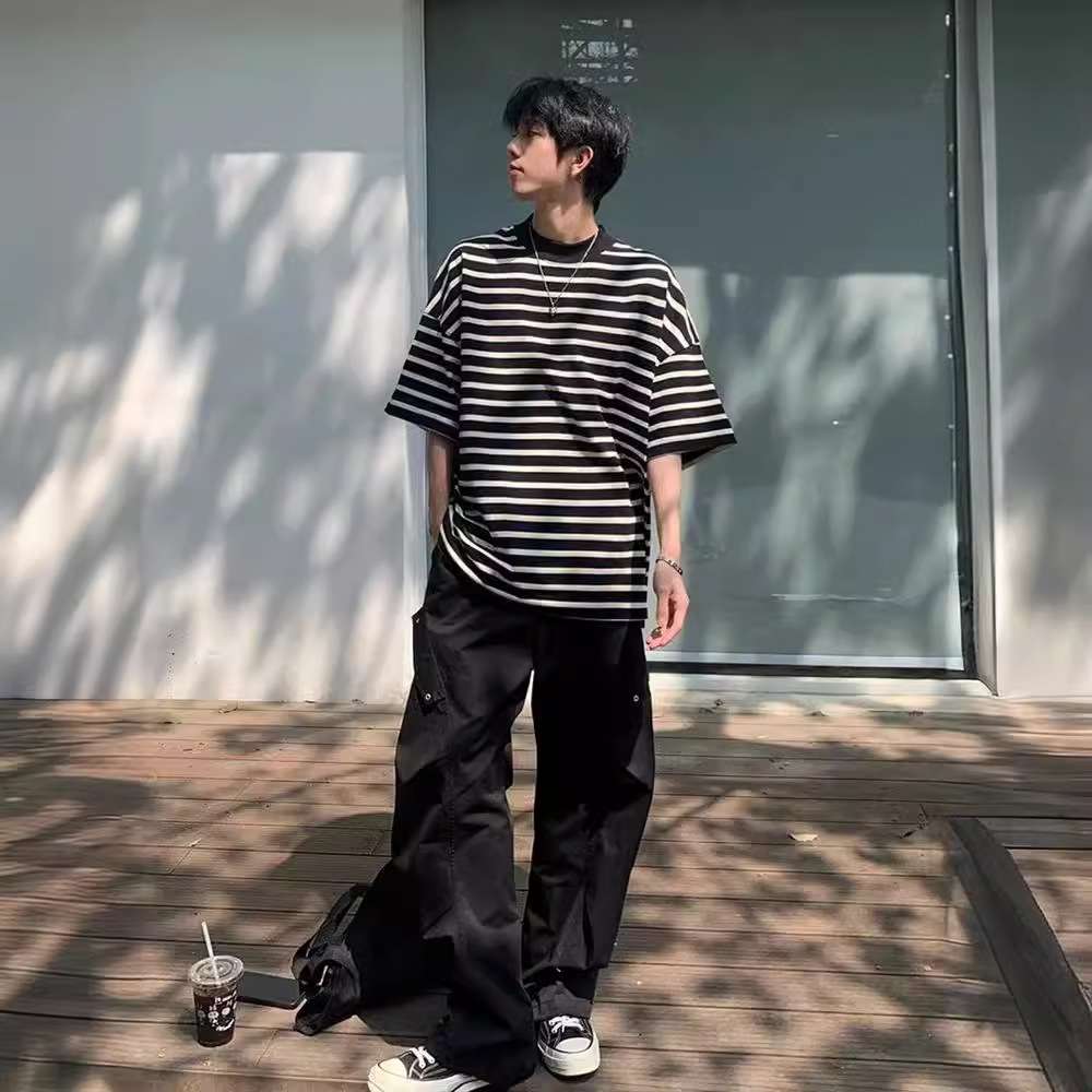 ゆったりボーダールーズシルエット半袖 ボーダー服