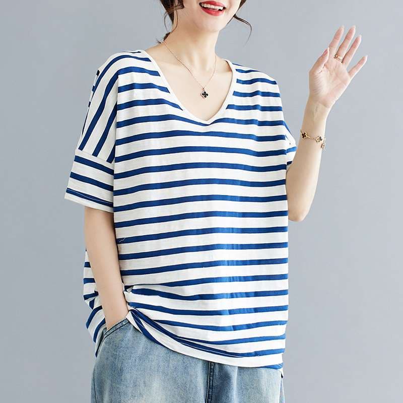 ゆったりVネックボーダーTシャツ ボーダー服