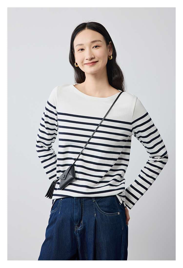シンプルボーダーニット長袖プルオーバー ボーダー服