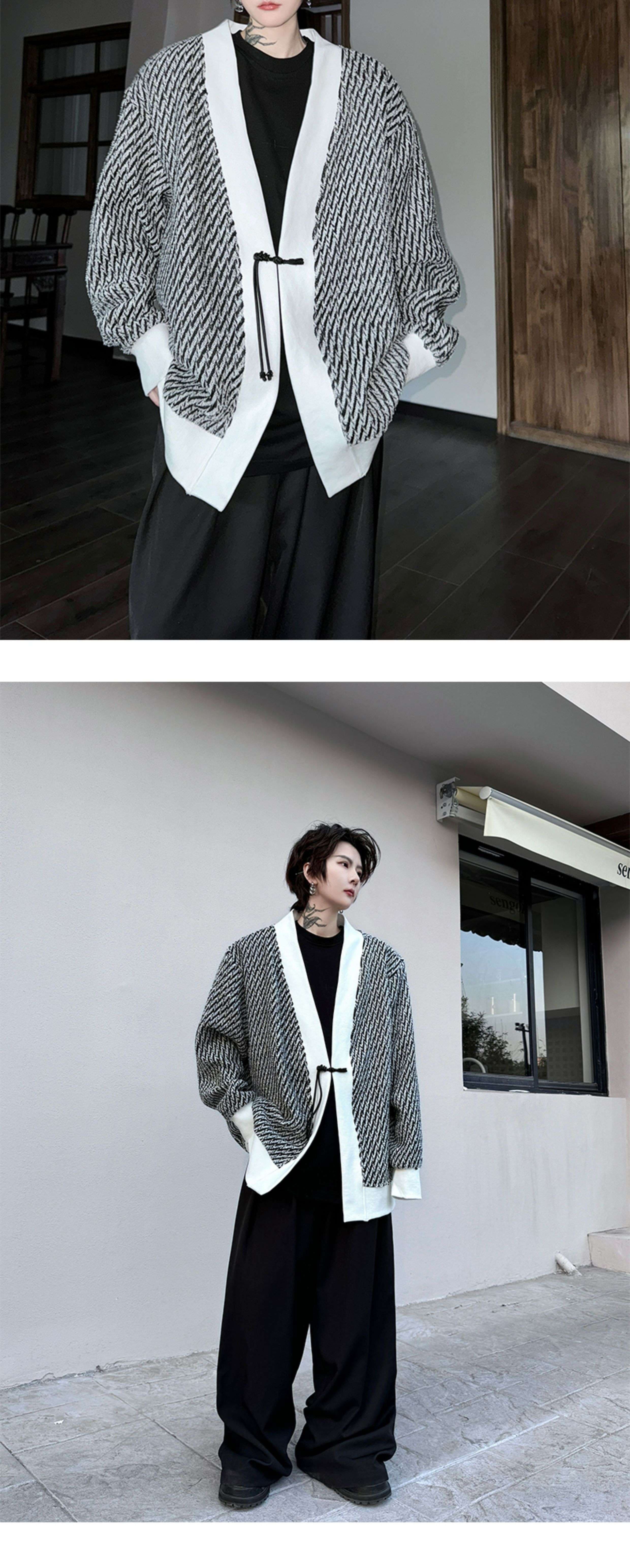 モダンボーダー和風羽織カーディガン ボーダー服