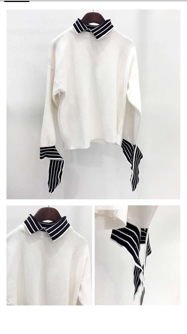 ストライプデザイン リボン袖シャツ ボーダー服