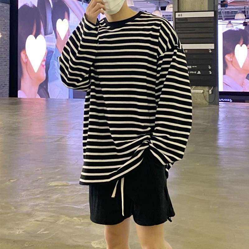 オーバーサイズボーダーロングTシャツ ボーダー服