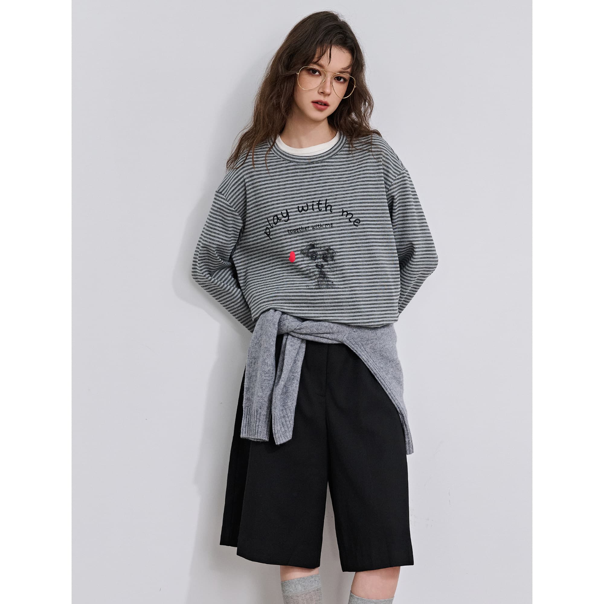 ボーダー服 遊び心溢れるメッセージボーダーロンT