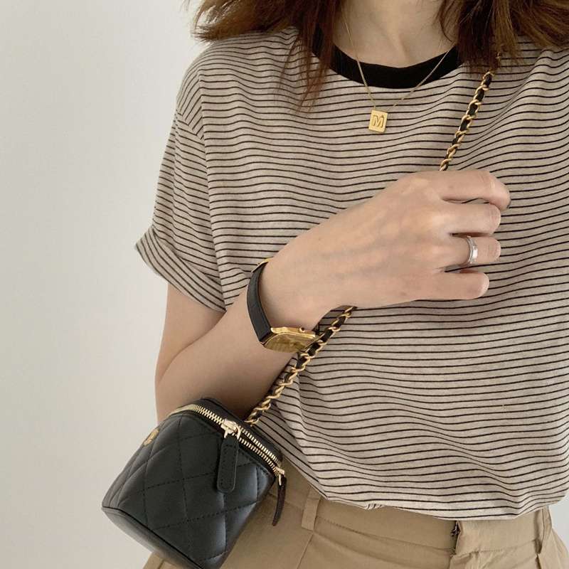 シンプル細ボーダー半袖カットソー ボーダー服