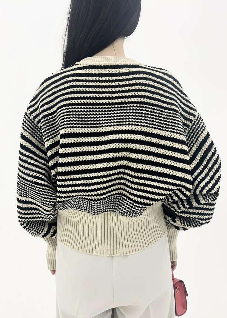 ストライプ柄ボリューム袖カーディガン ボーダー服