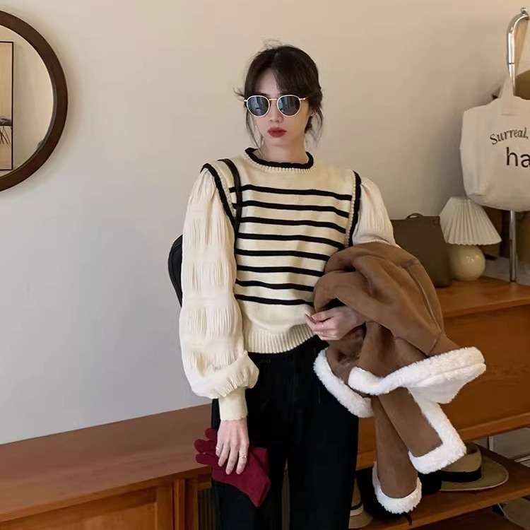 パフスリーブボーダーニット ボーダー服