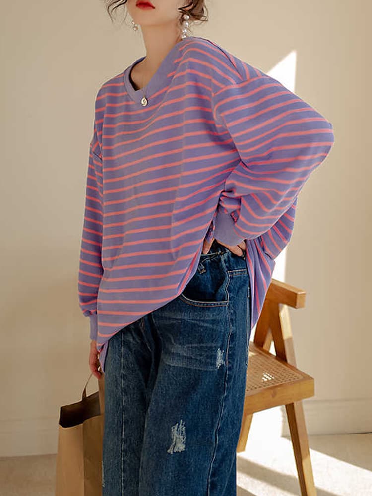 ボーダー服 ゆったりシルエット ボーダーロンＴ