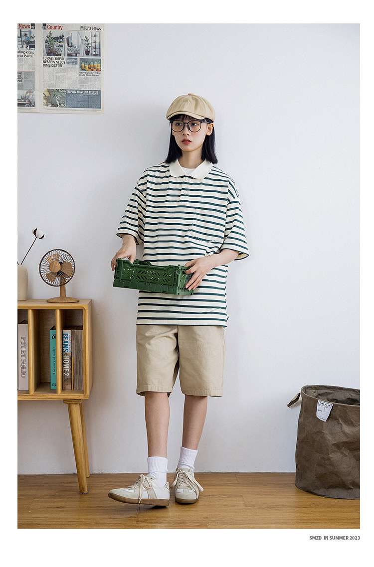 ゆったりシルエットボーダーポロシャツ ボーダー服