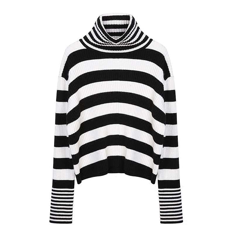 モックネックボーダーニットワンピース ボーダー服