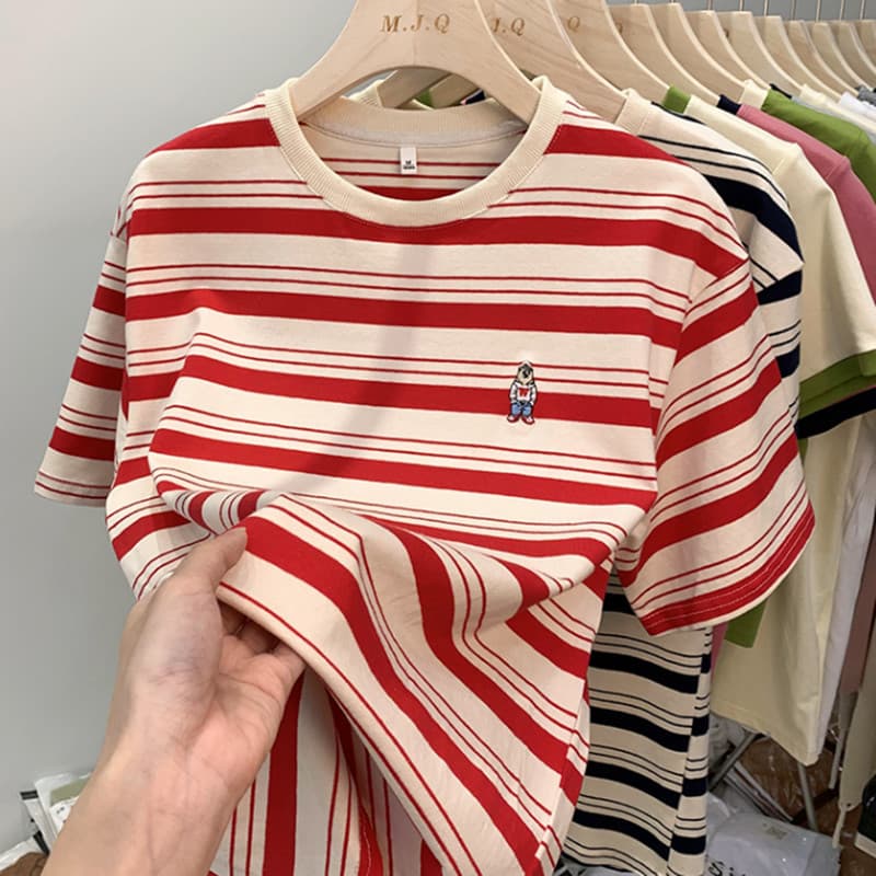 ボーダー服 小さなマスコット刺繍入りボーダーTシャツ