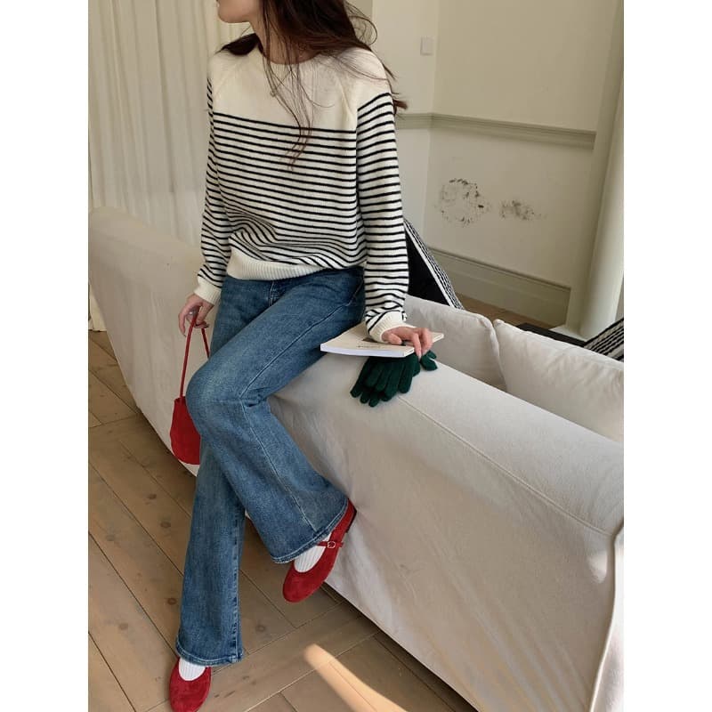 リラックスボーダーニットプルオーバー ボーダー服