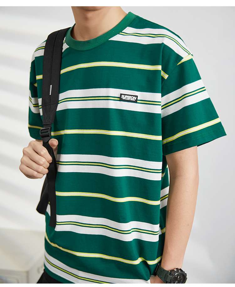ゆったりストライプ柄半袖Tシャツ ボーダー服