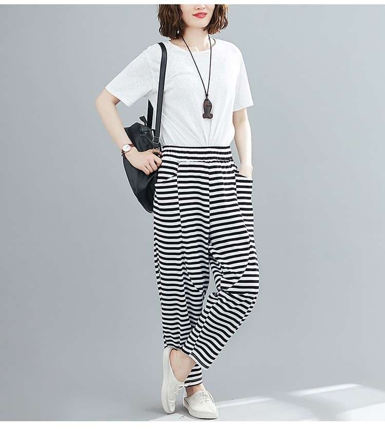 ゆったりボーダーサルエルパンツ ボーダー服
