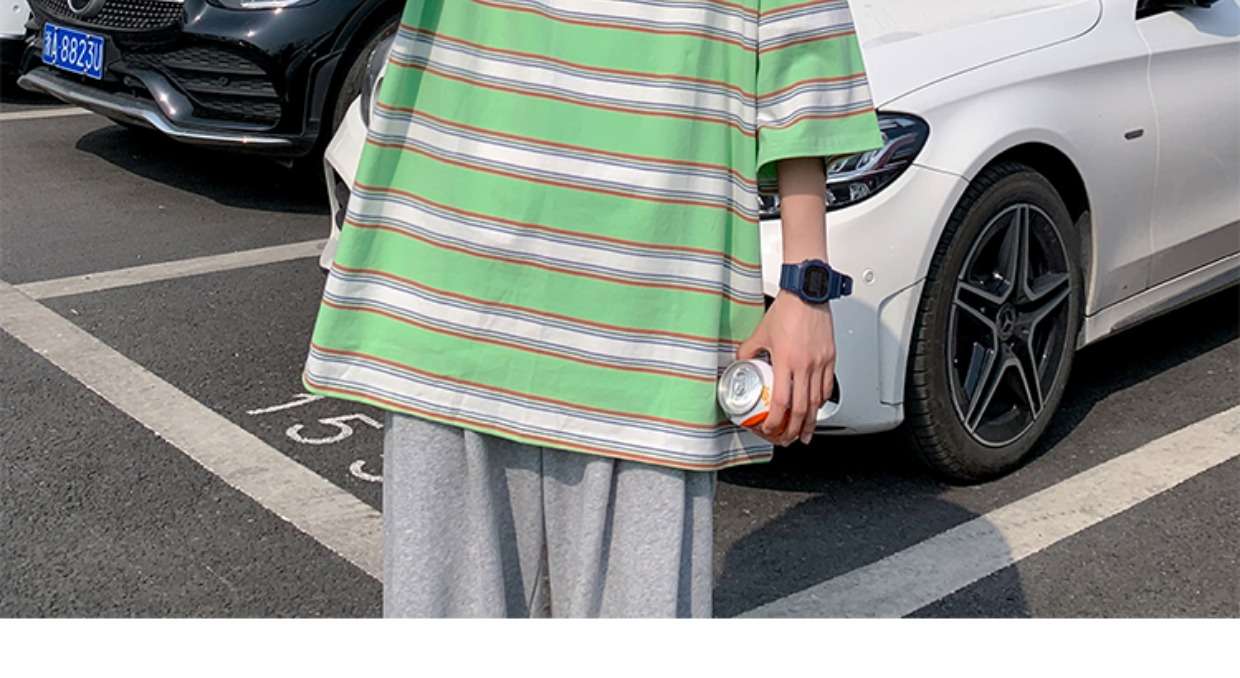 ゆったりボーダー柄半袖Tシャツ ボーダー服
