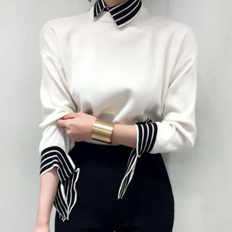 ストライプデザイン リボン袖シャツ ボーダー服