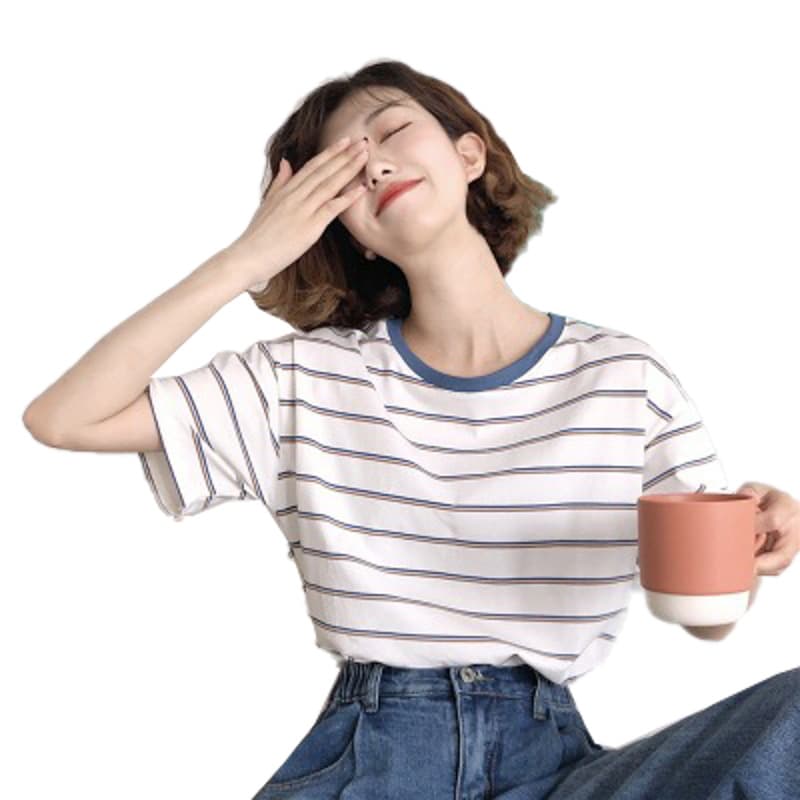 ボーダー服 爽やか配色リンガーボーダーＴシャツ