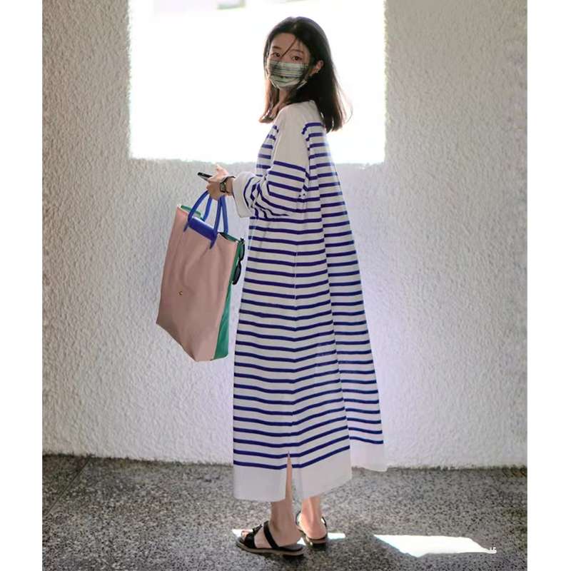 ゆったりボーダーニットワンピース ボーダー服