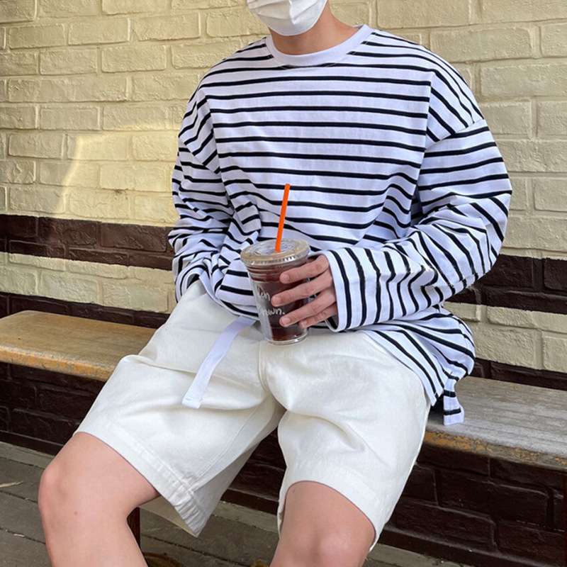 オーバーサイズボーダーロングTシャツ ボーダー服