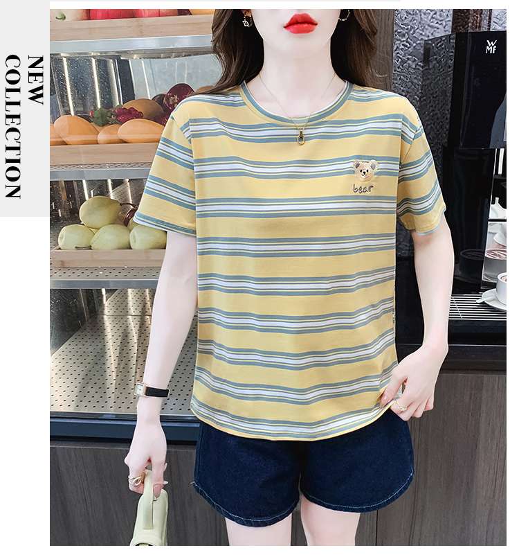 クマ刺繍入りボーダーゆるTシャツ ボーダー服