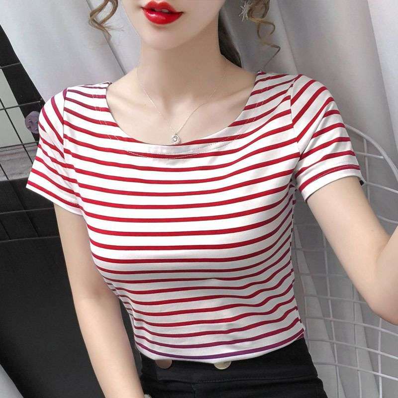シンプルボーダー柄半袖カットソー ボーダー服