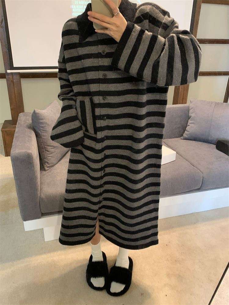 オーバーサイズストライプ柄ニットワンピース ボーダー服