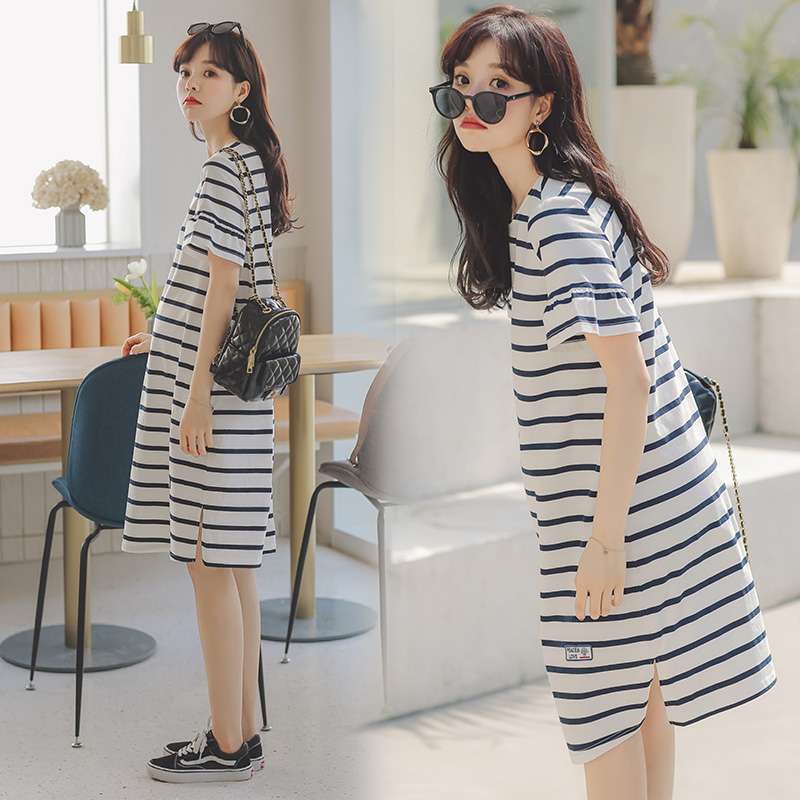 ゆったりシルエットボーダーワンピース ボーダー服