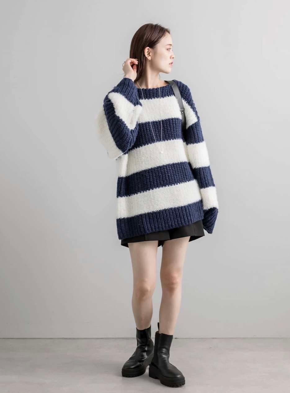 ゆったりボーダーニットプルオーバー ボーダー服