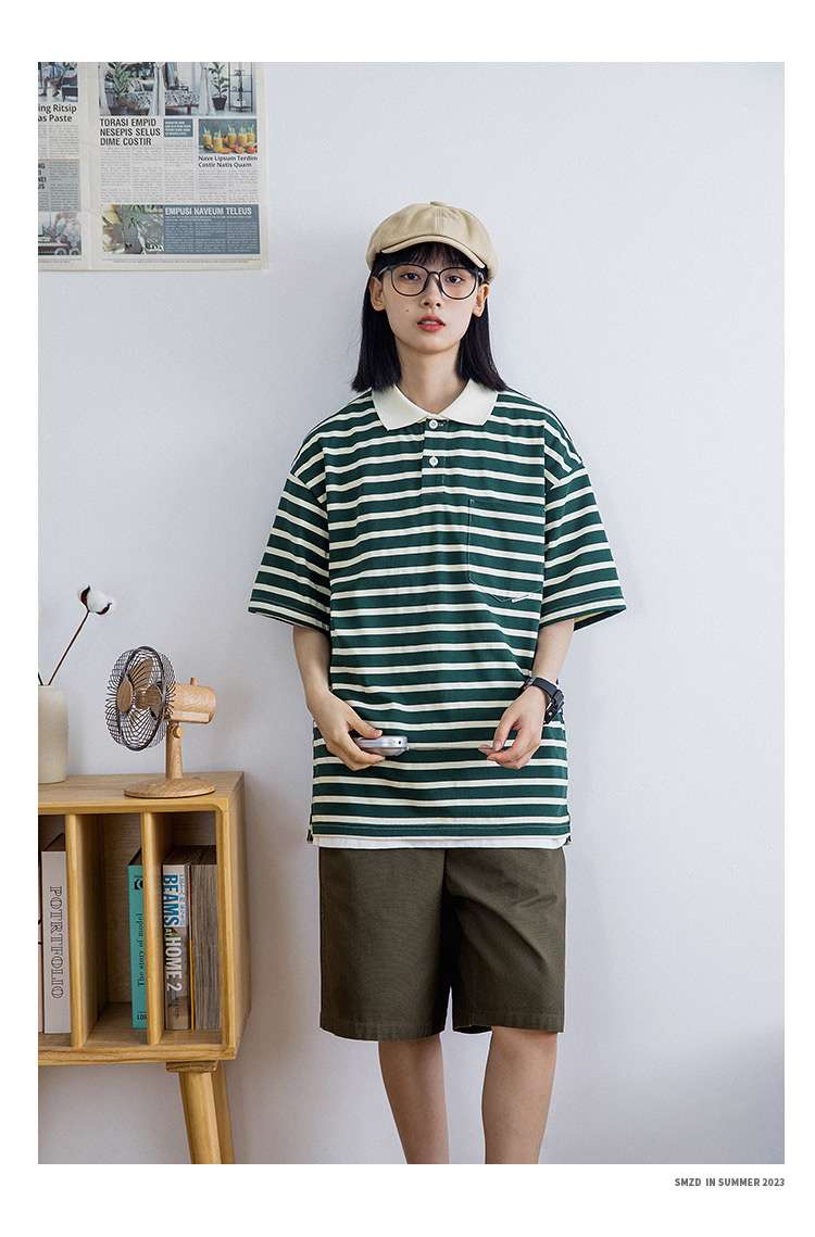 ゆったりシルエットボーダーポロシャツ ボーダー服