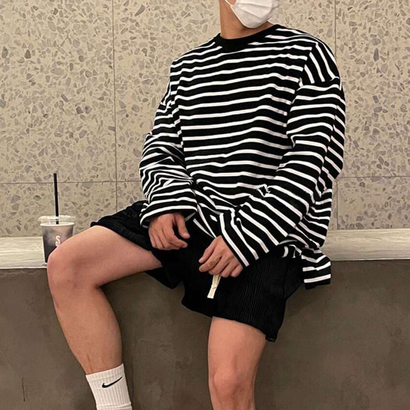 オーバーサイズボーダーロングTシャツ ボーダー服