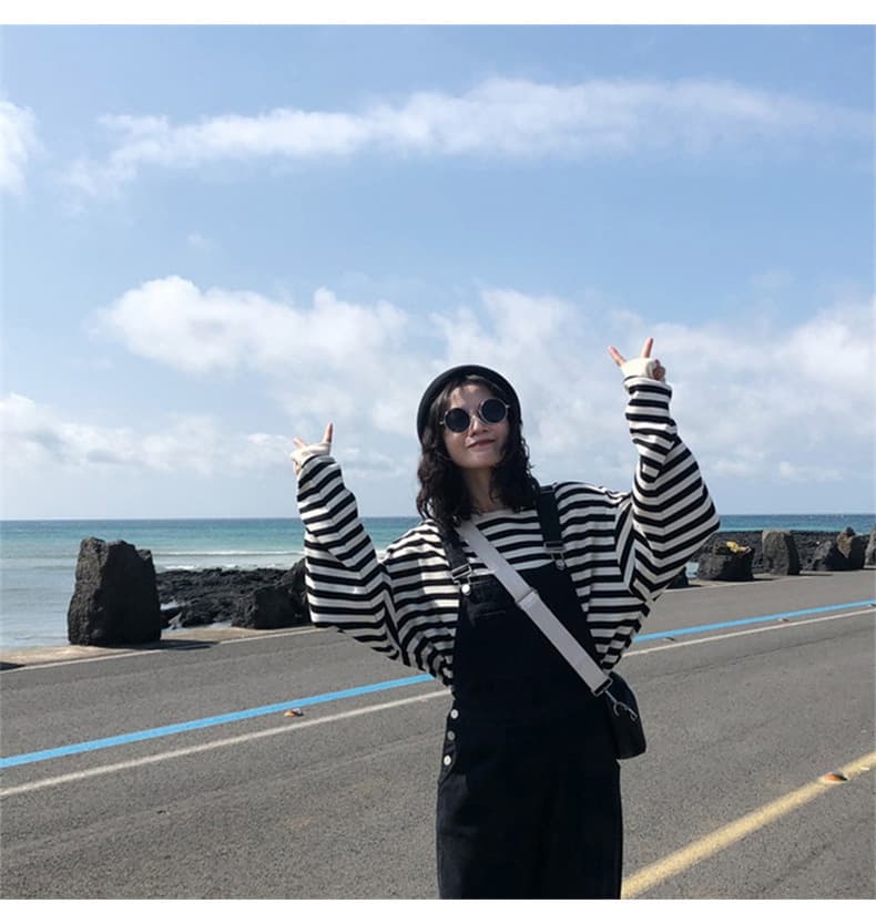 ボーダー服 レディース ボーダー 長袖 プルオーバー カットソー 黒ブルー