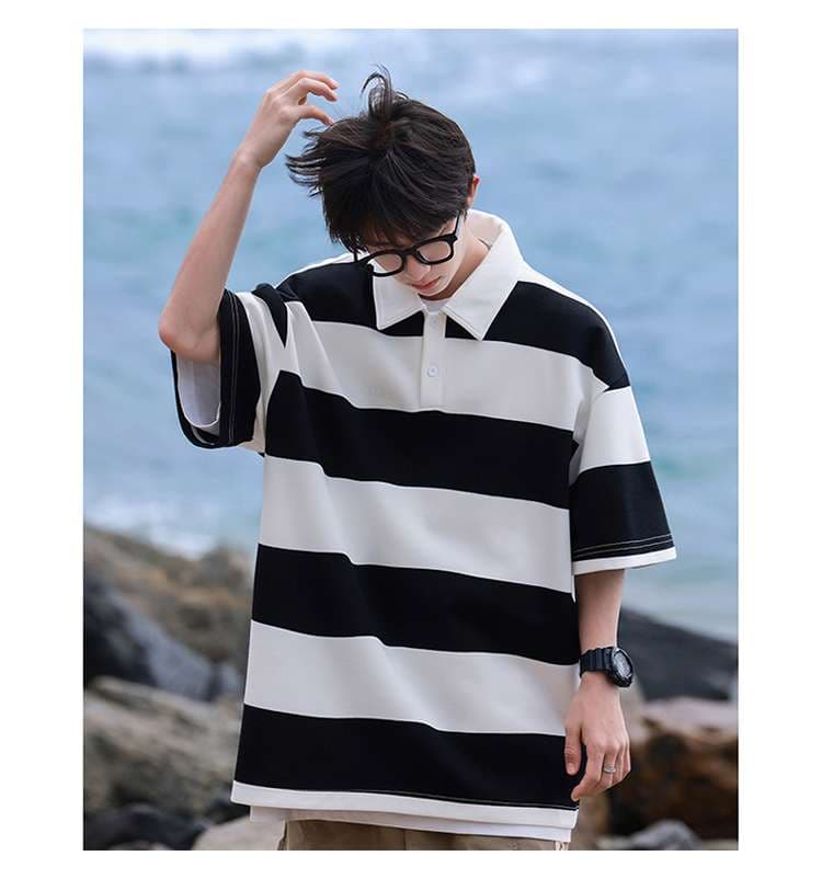 爽やか海辺のリラックスボーダーポロシャツ ボーダー服