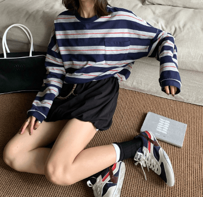 ボーダー服 大人可愛いゆったりボーダー長袖トップス