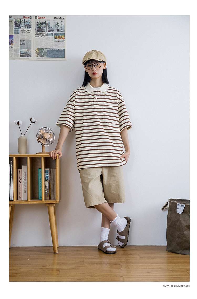 ゆったりシルエットボーダーポロシャツ ボーダー服