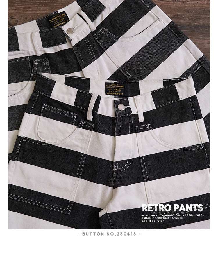 太幅ボーダーデニムハーフパンツ ボーダー服