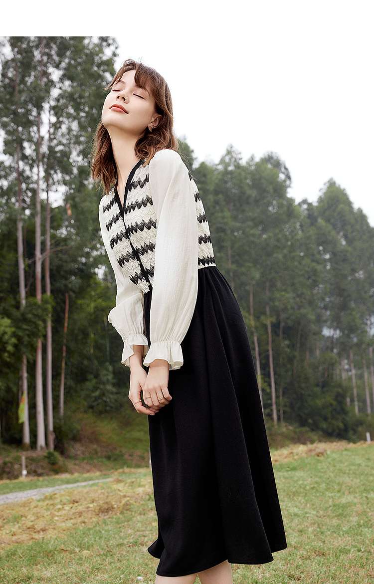シェブロン柄ニットワンピース ボーダー服