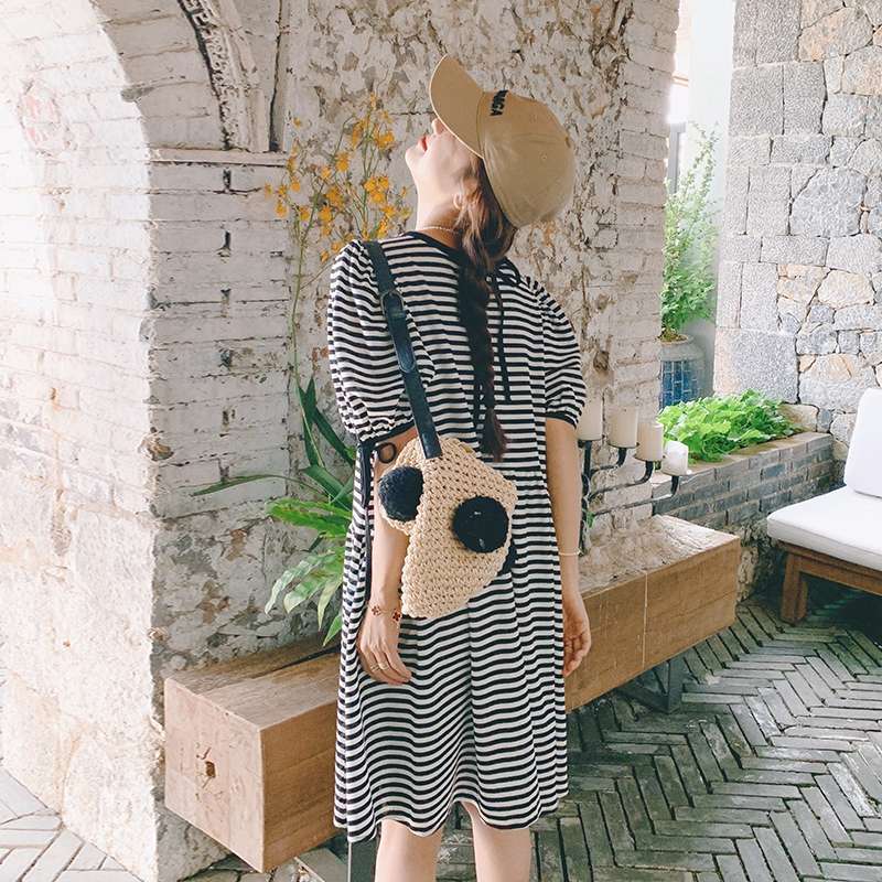 涼やかストライプ柄ティアードワンピース ボーダー服
