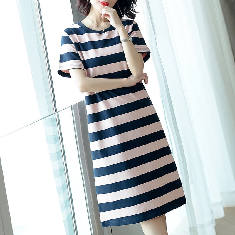 ボーダー服 爽やか太ボーダーストレートワンピース