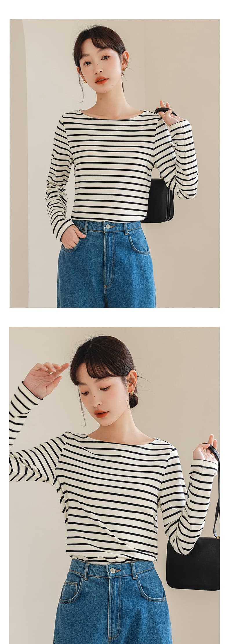 ボーダー服 シンプル細ボーダーロングスリーブカットソー