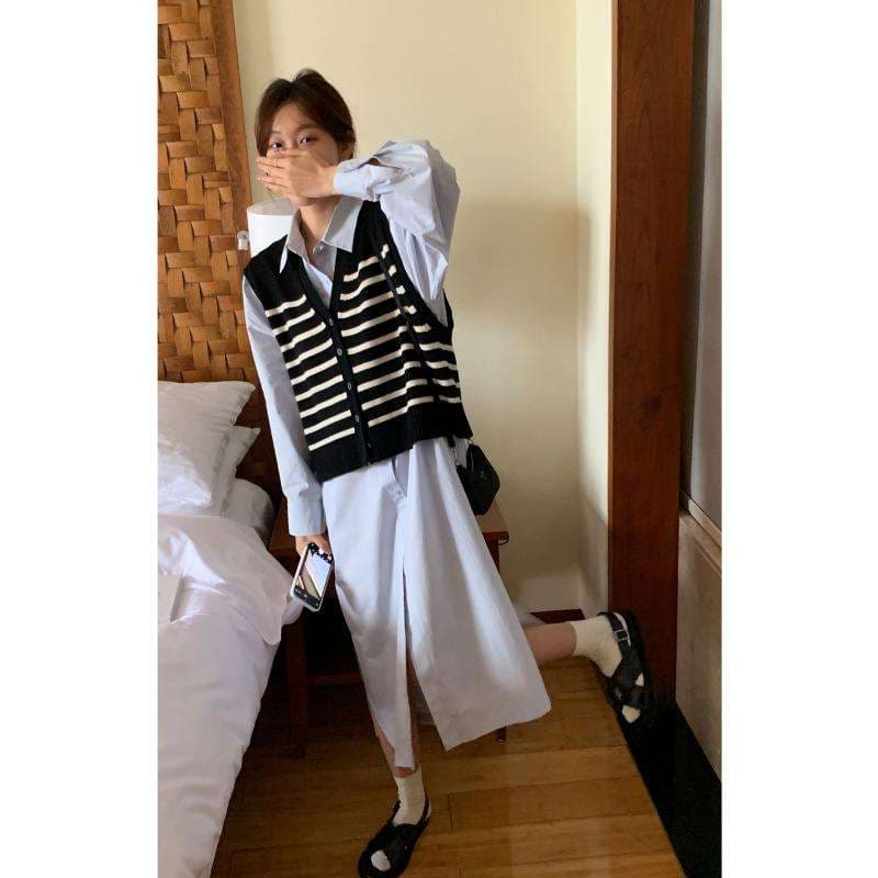 ボーダー柄ニットベスト ボーダー服
