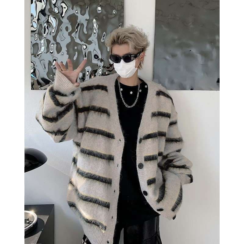 ふわもこボーダーオーバーサイズカーディガン ボーダー服