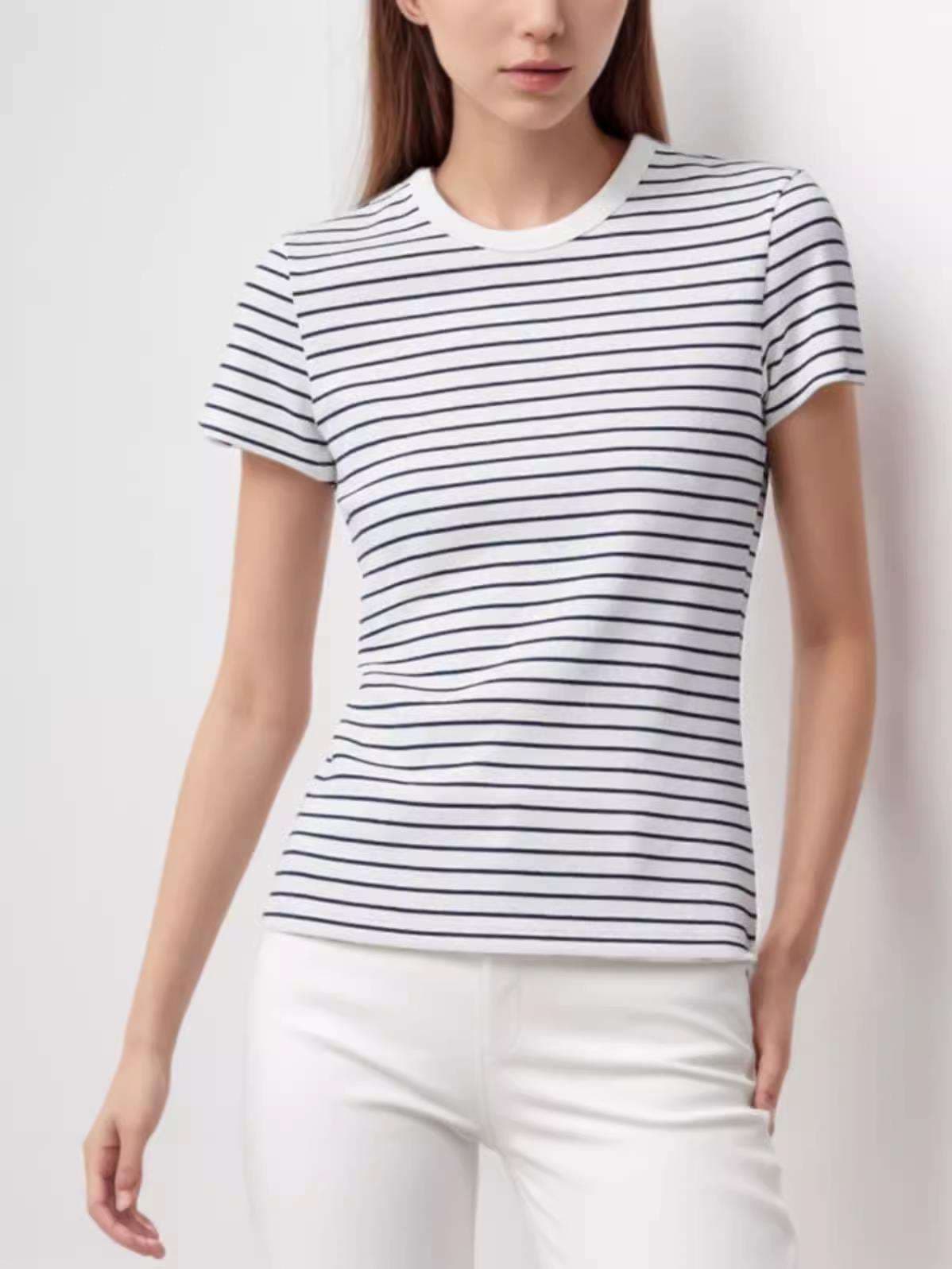 クラシックボーダー柄クルーネック半袖Tシャツ ボーダー服
